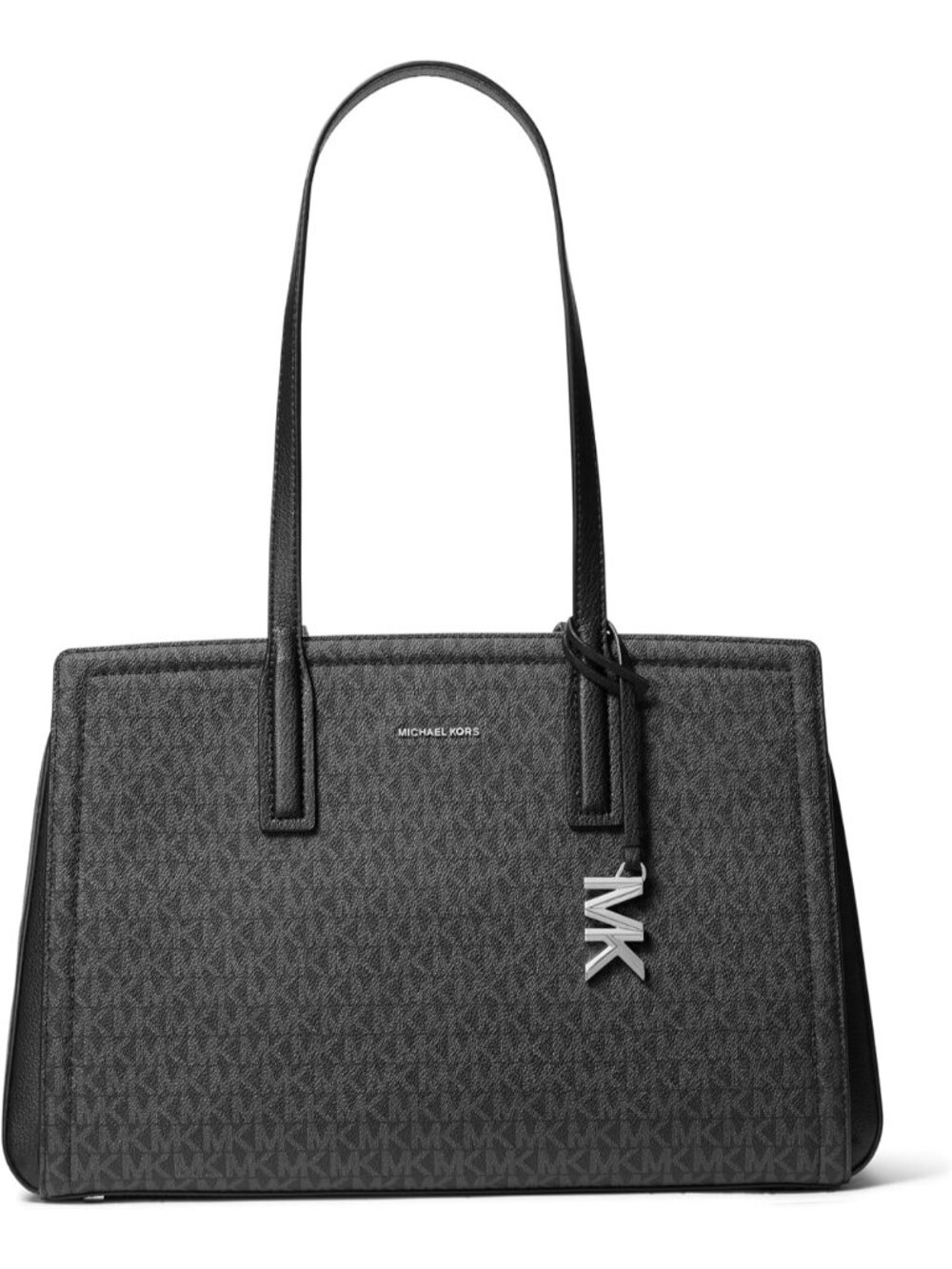 Women Silver Black Laila Medium Signature Logo Gold-tone Satchel Shoulder Bag